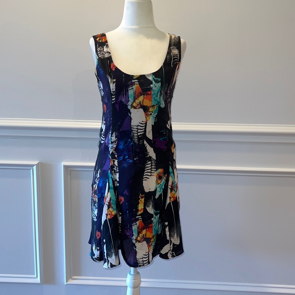 BB Dakota Urban Outfitters Feather Pattern Black Multicolor Dress Size Small